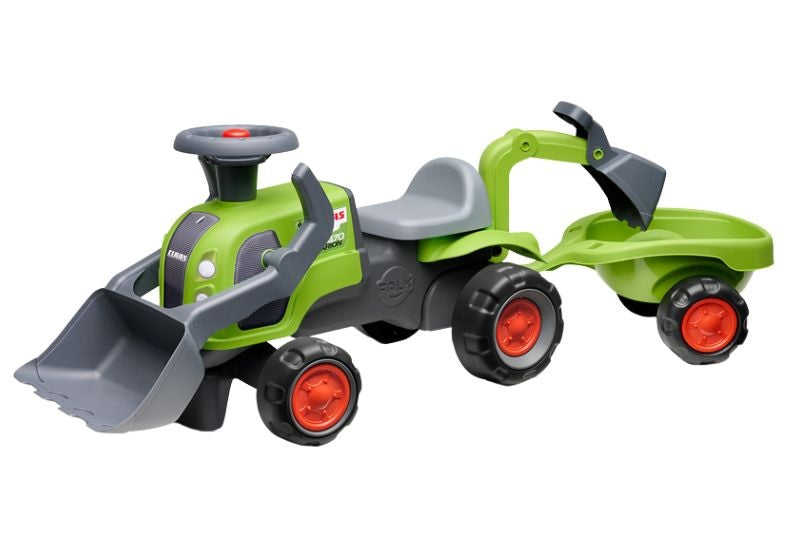 FALK TRAKTOR POGANJALEC S NAKLADALNO ŽLICO BABY CLAS IN PRIKOLICO SILENT WHEELS