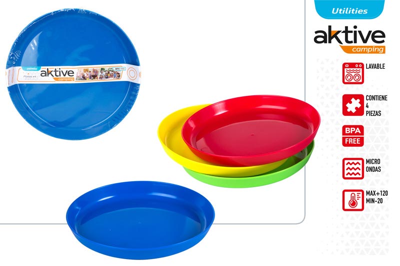 SET 4 BARVNIH PLASTIČNIH PIKNIK KROŽNIKOV , BPA FREE, PRIMERNO ZA MIKROVALOVKO, TEMPERATURNA ODPORNOST -20°C DO +120°C