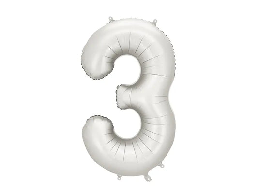 FOLIJA BALON ŠTEVILKA "3", SREBRNA, 86CM
