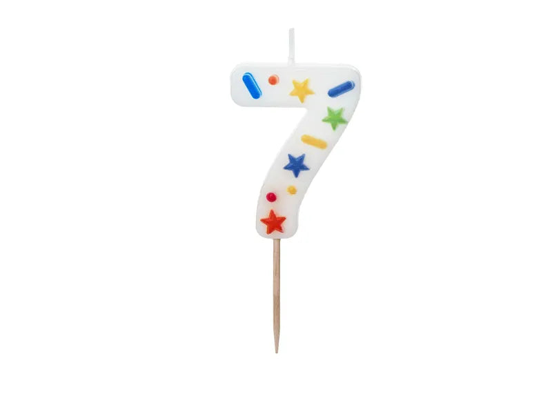 SVEČKA ŠTEVILKA "7", BELA KONFETI, 5,5CM