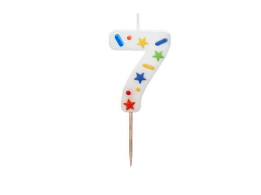 SVEČKA ŠTEVILKA "7", BELA KONFETI, 5,5CM