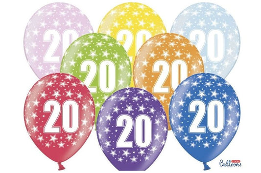 BALONI 20 LET SORTIRANI 30CM 6 KOSOV