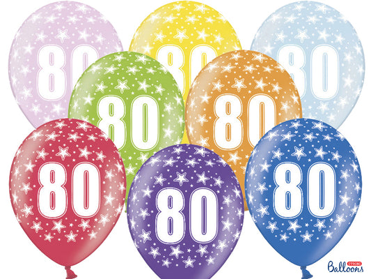 BALONI 80 LET SORTIRANI 30CM 6 KOSOV