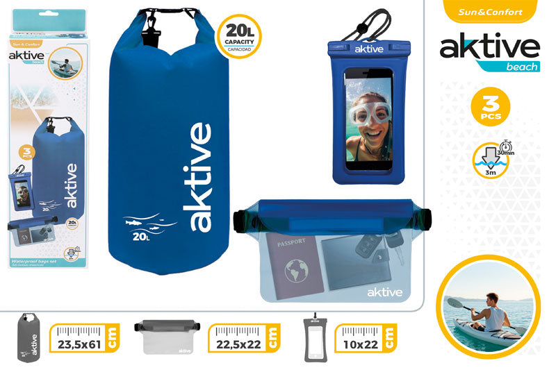 SET VODOODPORNIH TORB (20 L + PASNA TORBICA + ETUI ZA TELEFON), 44X13CM
