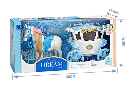 KOČIJA SET S KONJEM Z ZVOKOM IN LUČJO, BATERIJE VKLJUČENE 38X18CM